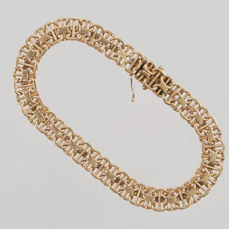Armband x-länk med stav, 19,5cm, bredd:8mm, en defekt låsåtta, 18K 18,7g.