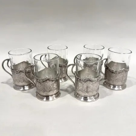 Teglashållare 6st, höjd 8cm, utländska stämplar, silver 830/1000, Bruttovikt: 796,6g Vikt: 796,6 g