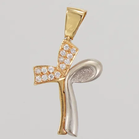 Hänge med vita stenar, längd inklusive ögla 38mm, bredd 21mm, vitguld/gulguld, utländska stämplar, 18K Vikt: 3,8 g