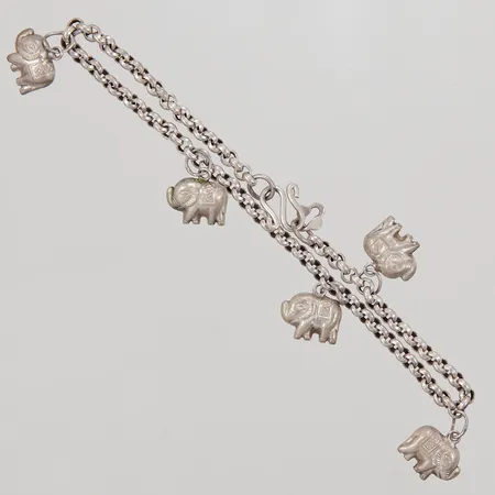 Armband, Ärtlänk med elefantberlocker, 19,5cm, bredd 3mm, 925/1000 silver,  Vikt: 6,8 g
