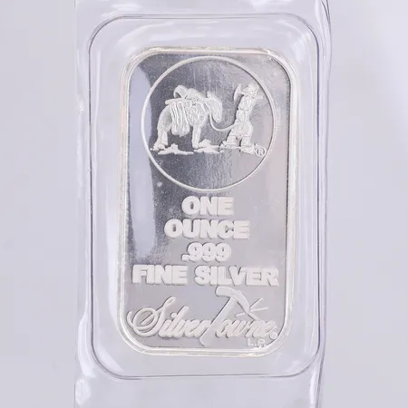 Silvertacka, Silvertowne, ett ounce, 50 x 28 x 2,3mm, finsilver 999/1000 i försluten förpackning Vikt: 31,1 g