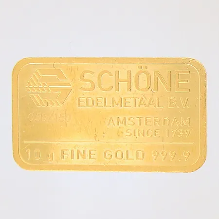 Guldtacka, Schöne Edelmetaal B.V, numrerad: 058/150, fine gold 999,9, 24K Vikt: 10 g