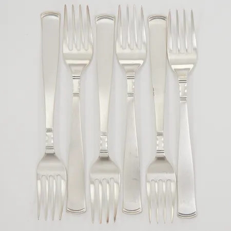 6 Efterrättsgafflar, modell Rosenholm, 15cm, GAB år 1985, 830/1000 silver,  Vikt: 126,4 g