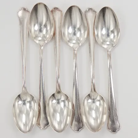 6 Kaffeskedar, modell Chippendale, 12cm, GAB år 1946, 830/1000 silver,  Vikt: 74,3 g