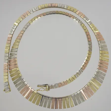 Collier 3 färger, längd 42 cm, bredd 4-10 mm, 14K  Vikt: 26,2 g