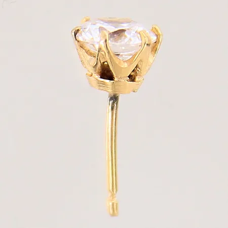 Örhänge med vit sten, Ø 6mm, enstaka, snurrebuss saknas, 18K Vikt: 0,7 g