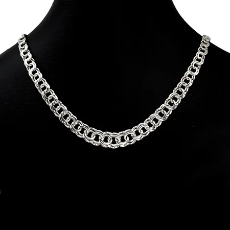 Halskedja Bismarck, silver 925/1000, doserad modell, längd 43 cm, bredd 5-10 mm, tillverkarstämpel INP  Vikt: 20,6 g