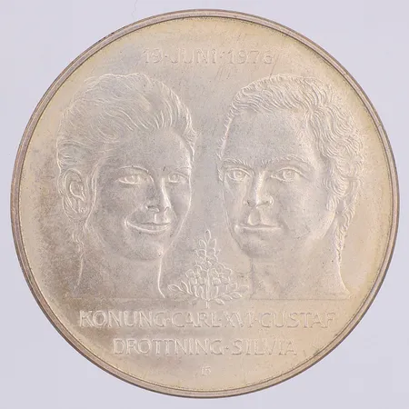 Minnesmynt kungliga bröllopet, 1976, nominellt värde 50kr, 925/1000 silver Vikt: 27 g