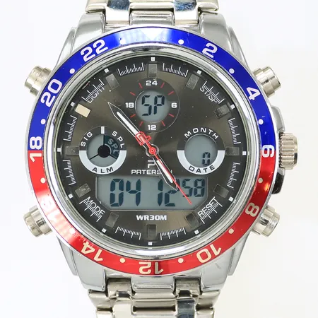 Herrur Paterson WR30M Racing 2068#, Quartz digital & analog. Ø48mm, omkrets handled 20cm, trasigt lås. Skickas med paket.