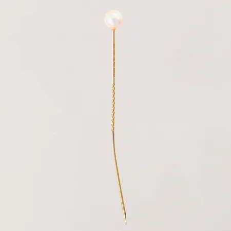 Kravattnål med pärla, längd: 6,2cm, skev, 18K Vikt: 0,9 g