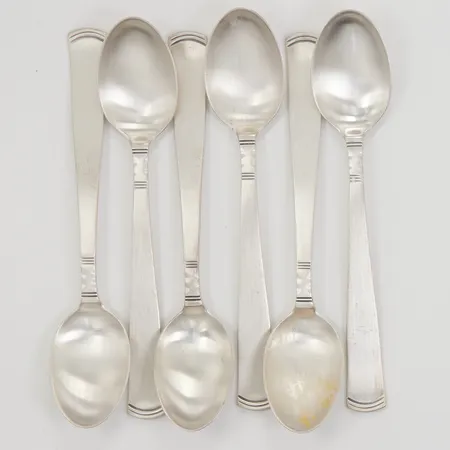 6 Kaffeskedar, modell Rosenholm, 12cm, GAB år 1985, 830/1000 silver,  Vikt: 90,2 g