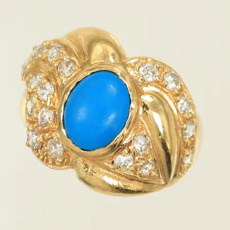 Ring med vita och turkos sten, stl 18¼ bredd 5-16mm, 18K Vikt: 7,5 g