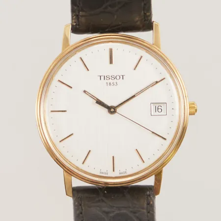 Herrur Tissot 18K, 33,5,5mm, quartz, läderband, box