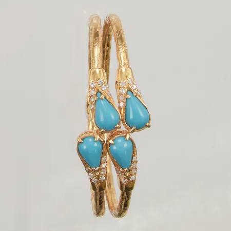 Armring, stelt, 63x49mm, bredd:7-24mm, blå/vita stenar, fjädrande lås, 21K 28,8g.