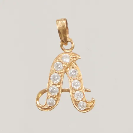 Hänge, "A", 19mm, vita stenar, 21K 1,6g.