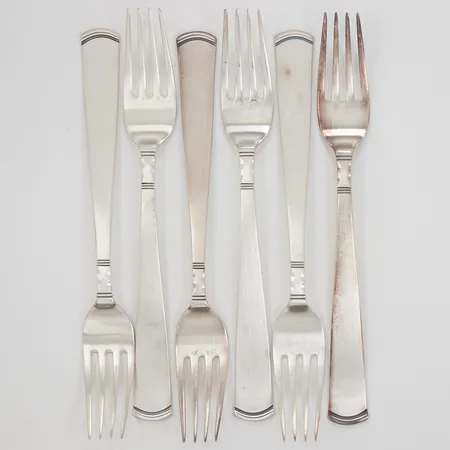 6 Bordsgafflar, modell Rosenholm, 17,7cm, GAB år 1984-85, 830/1000 silver,  Vikt: 216 g