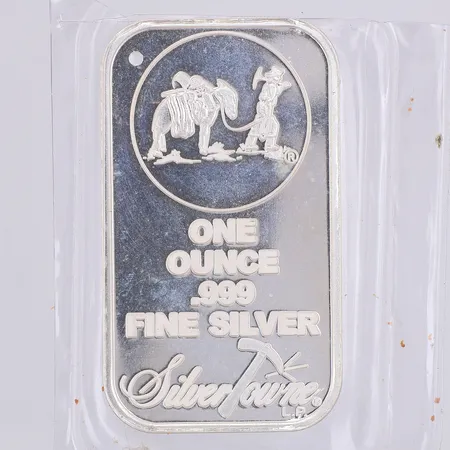 Silvertacka, Silvertowne, ett ounce, 50 x 28 x 2,3mm, finsilver 999/1000, borrad Vikt: 31,1 g