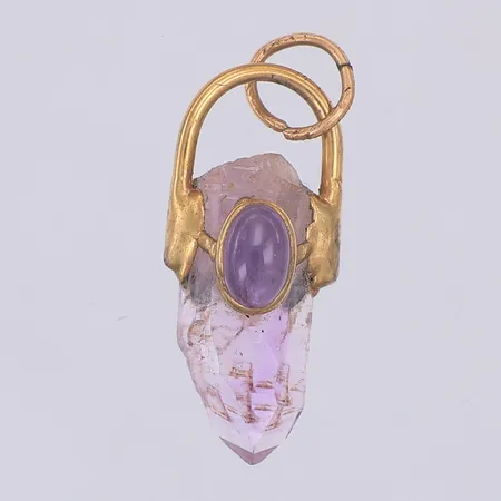 Hänge, ametistkristall & cabochonslipad ametist, 28mm, förgylld metall