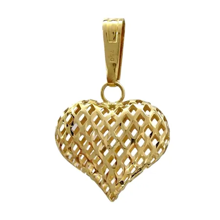 Hänge Hjärta, 18K guld, modell med nätdekor, längd inkl. ögla 22 mm, bredd 14 mm, tjocklek 4,5 mm, fint skick Vikt: 0,9 g