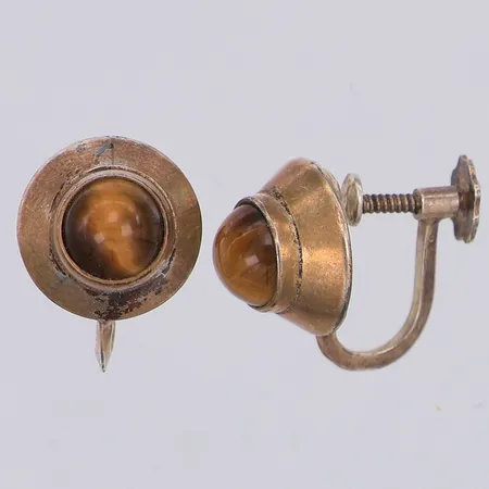 Ett par örhängen, tigeröga, skruvfattning, Alton, 830/1000 silver Vikt: 2,2 g