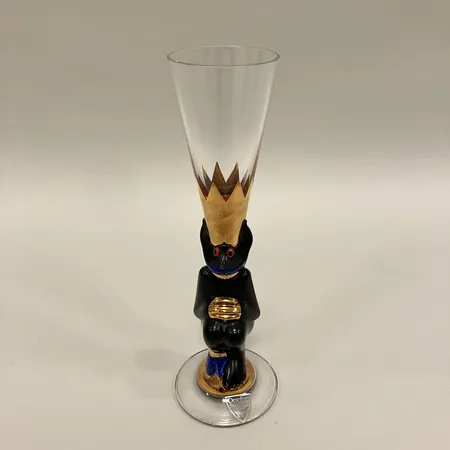 Snapsglas, Orrefors, Djävul, svart, Nobelserien, Gunnar Cyrén, höjd 16,2cm, etikettmärkt,