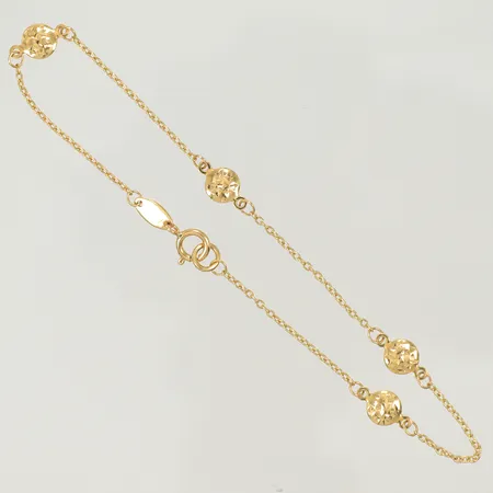 Armband med 4 runda berlocker, längd ca, 18,5cm, bredd 1-5mm, 18K, 1,5g 