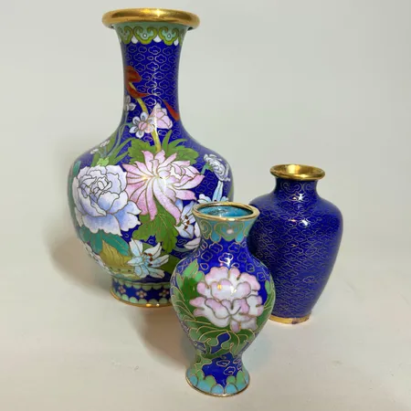 3 Vaser Cloisonné, 15,5cm, 8cm & 7,2cm