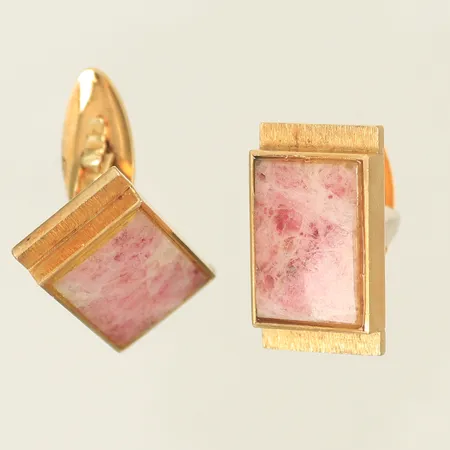 Ett par manschettknappar med rosa/vita stenar, 23x14mm, 14K 16,6g totalt.