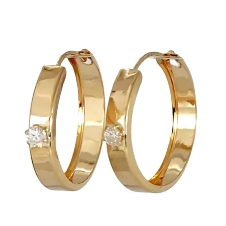 Örhängen Creoler, 18K guld, Cubic Zirconia, tillverkarstämpel SJ, storlek 17x17 mm, bredd 3,3 mm, fint skick, stenar utan anmärkning Vikt: 0,9 g