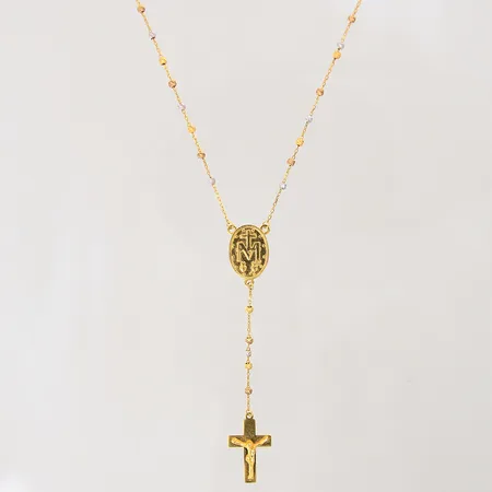 Collier med integrerade hängen samt kulor, längd 44cm, bredd 0,6-11mm, trefärgat, 21K Vikt: 4,6 g