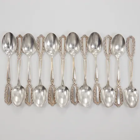 12 Kaffesked, modell Carmen, 10,5cm, GAB, etui,