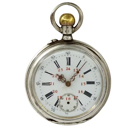 Fickur i silver, (2 boetter i silver), Ø49 mm, manuell - fungerar, urtavla med 24 timmar, bruksmärken, sekundvisare saknas, bruttovikt 78g