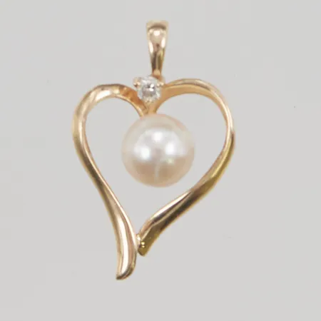 Hänge, 23mm, pärla, vit sten, 14K 1,7g.