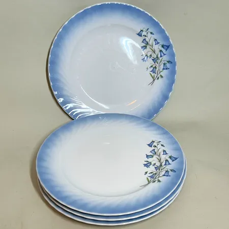4 Tallrikar, Blåklocka, Christineholms porslin, Ø 25cm, fyrklövern, bruksslitage