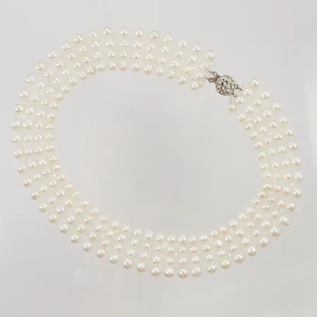 Pärlcollier, ca 38cm, bredd:24mm, lås i oädel metall.