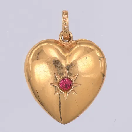 Hänge, hjärta, röd sten, 20mm, Ekströms, 18K Vikt: 1,2 g