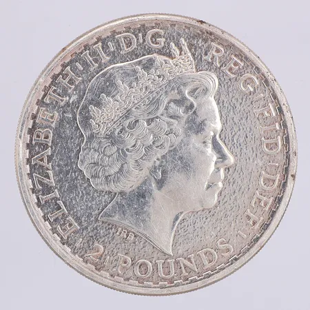 Mynt, Brittania, Elisabeth II, ett ounce, finsilver 999/1000 Vikt: 31,2 g