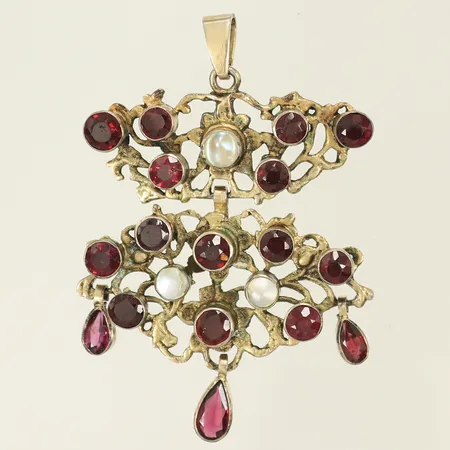 Hänge med granater och pärlor, 45mm exkl ögla, bredd 38mm, sliten, metall, 12g Vikt: 12 g