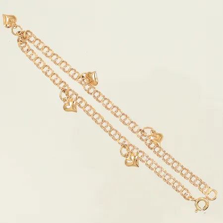 Armband bismarck med 5 berlocker "hjärtan" längd ca, 18,5cm, bredd 3-10mm, 4,2g 