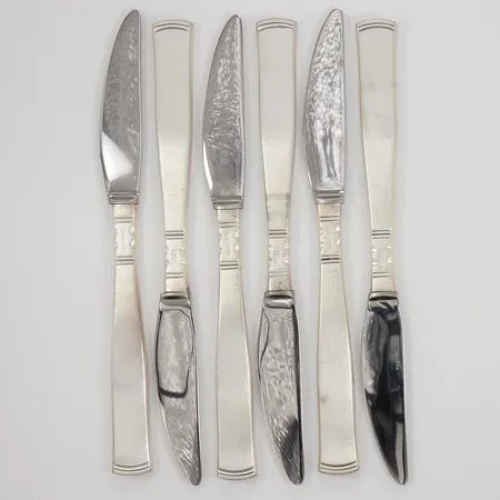6 Bordsknivar, modell Rosenholm, 20cm, blad i rostfritt stål, GAB år 1983, 830/1000 silver, Bruttovikt: 384,2g.