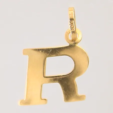 Hänge bokstaven R, längd: 15x10mm, 18K  Vikt: 0,4 g