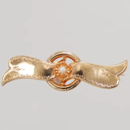 Brosch med pärla, 46x15mm, GD&CO, 18K, Vikt: 3,7 g