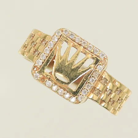 Ring med vita stenar, flera stenar saknas, stl ? pga mycket ojämn skena, bredd 3-11mm, 14K Vikt: 3,5 g