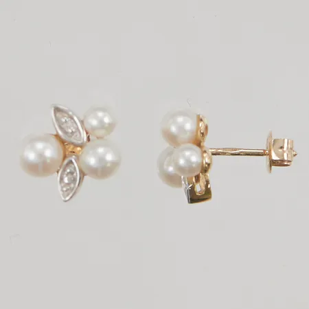 Ett par örhängen, diamanter 2x ca 0,005ct, pärlor, 10mm, 18K 1,7g.