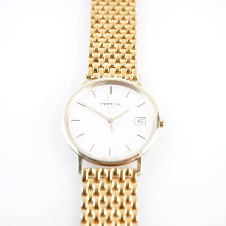 Herrur Certina, quartz, ca 33mm m gulmetallänk, 14k, batteribyte krävs