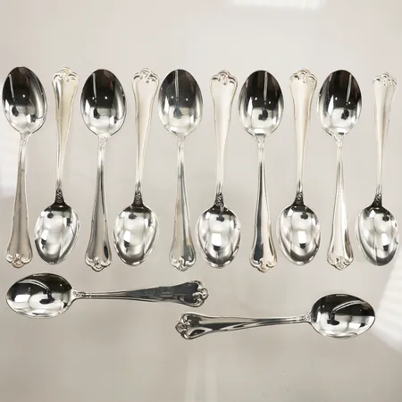 Tolv kaffeskedar, modell Symfoni, längd 11,5cm, MEMA, år 1991, 830/1000 silver  Vikt: 150,4 g