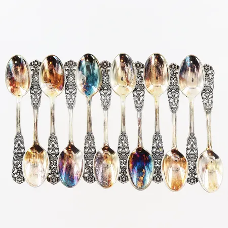 12 kaffeskedar, 103mm, norsk modell, silver 830/1000. Vikt: 115 g