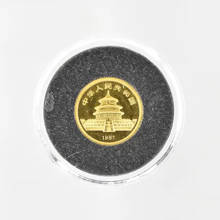 Mynt Panda, 5 yuan, år 1987, Ø14 mm, 24K. Vikt: 1,5 g