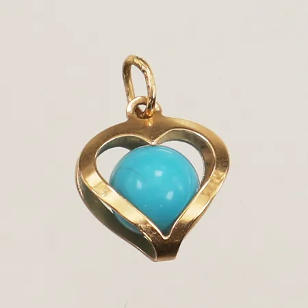 Hänge hjärta med turkos, längd 15mm inkl öga, bredd 11,5mm, 18K Vikt: 0,9 g