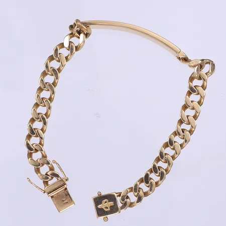 Armband pansarlänk med platta, Balestra, 20,5cm, bredd 8mm, bruksslitage, 18K  Vikt: 39,2 g